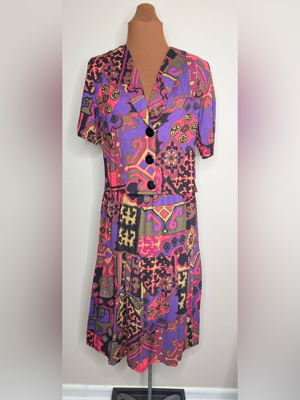 Vintage 2 Piece Skirt Set Multicolor Pattern Judy Tops Size Small